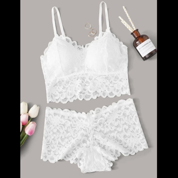 White, Elegant, Lace, Lingerie Set - Picture 5 of 6